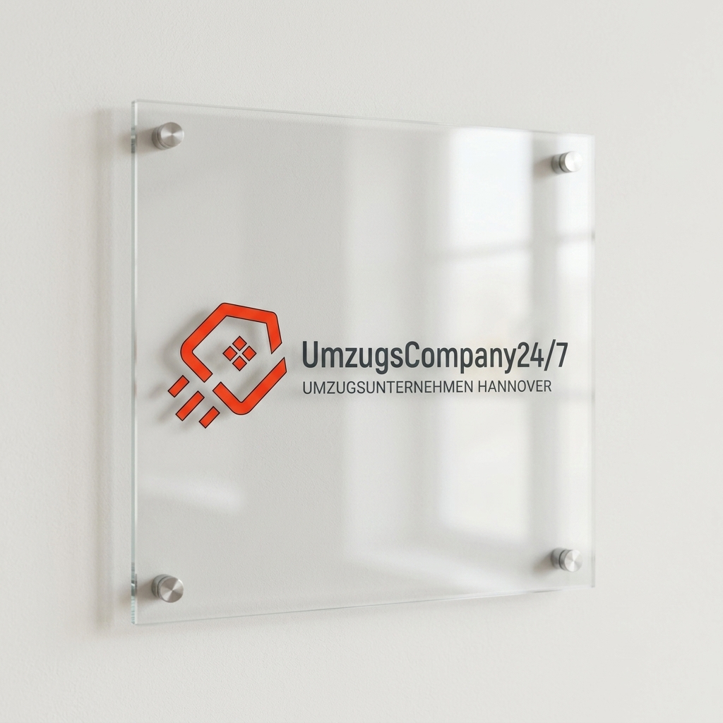 Acrylglas-Firmenschild von UmzugsCompany24/7, Umzugsunternehmen Hannover